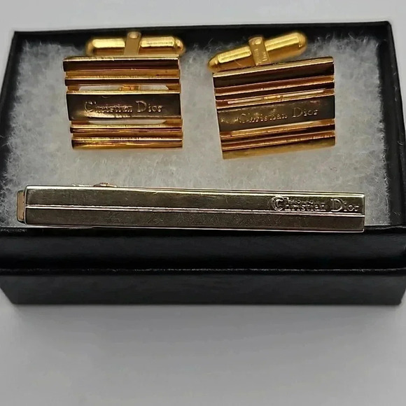 Dior Other - Christian Dior Bullet Back Gold and Silver Tone Cufflinks and Tie Bar
